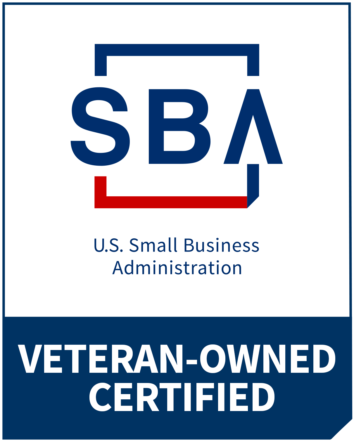 SBA logo above the words "U.S. Small Business Administration" and "Veteran-Owned Certified," perfect for showcasing your plumber business on a bold blue and white background.